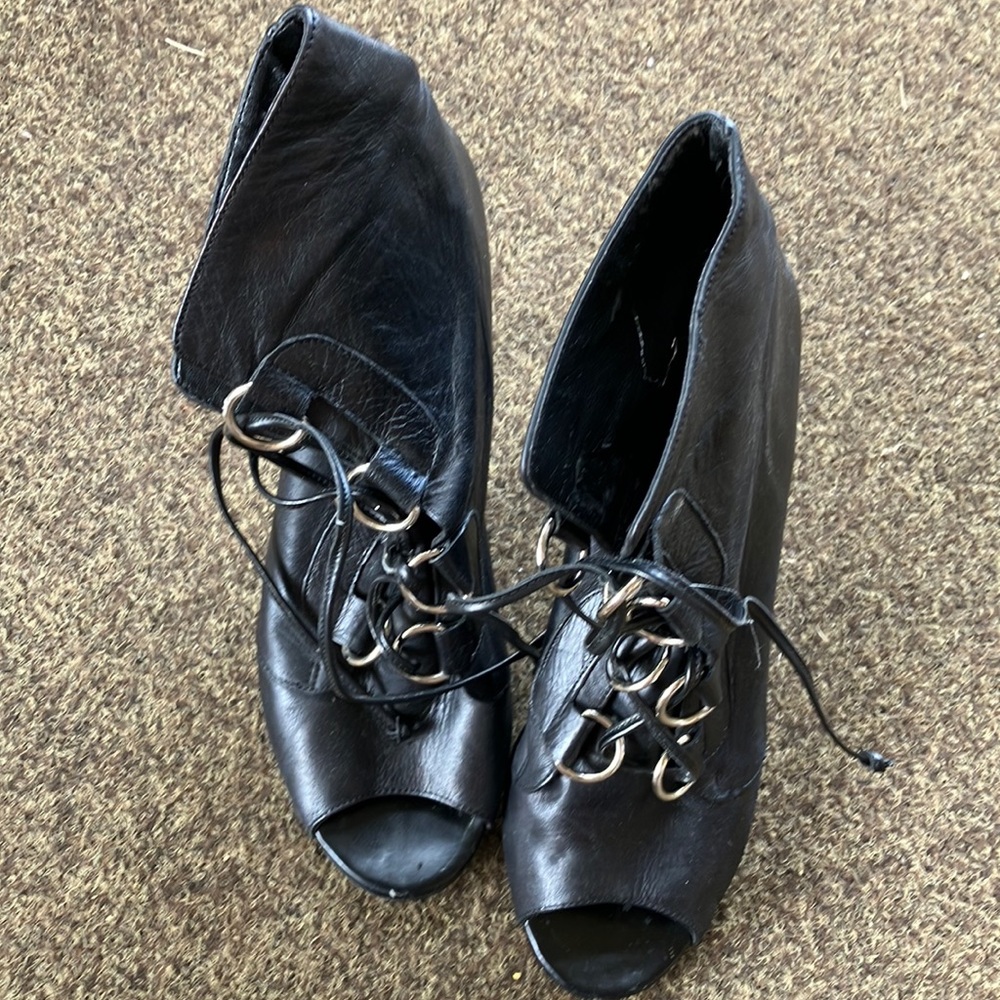 BCBGeneration Black Tie Up/Open Toe Heels